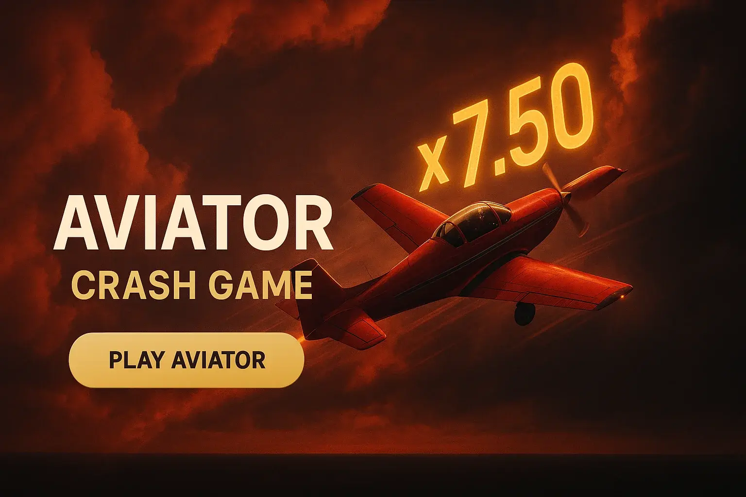 Wide crash game banner with red aircraft, x7.50 multiplier and CTA